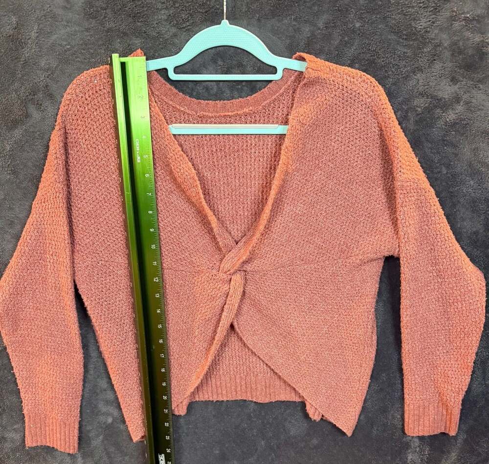 Pink Rose Sweater Size L Pink Twist Back Knit Long Sleeve